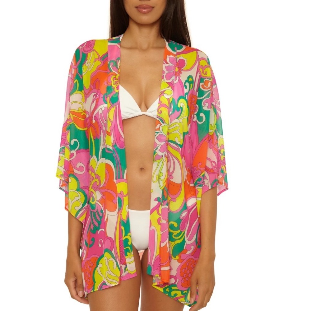 Trina Turk Elara Floral Print Mesh Kimono OSFM